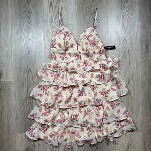 Speechless Ditsy Floral Tiered Ruffle Mini Dress Cream Pink Sm NWT Western Boho